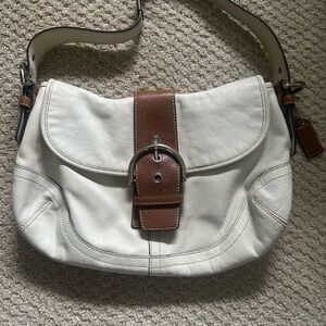Coach White and Tan Leather Shoulder Bag